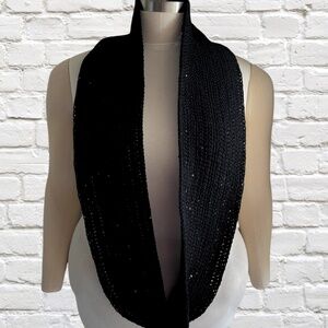 Women's Black Sequin Crocheted Infinity Scarf - Handmade Double Loop Cowl